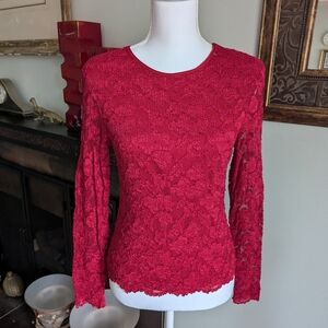 Vtg 90s Women's Small Red Lace Fairy Coquette Top Copped Babydoll Valentines 188